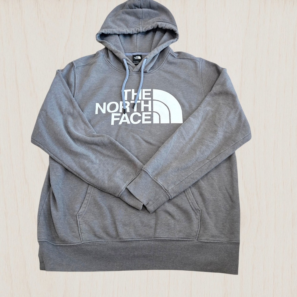 The North Face Mens Half Dome Pullover Hoodie Gray White Logo Large Sweatshirt